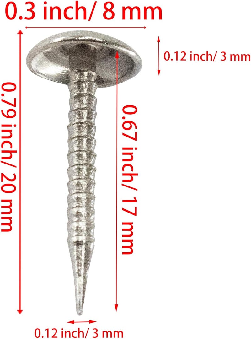 AUXBC 100 PCS Mini Upholstery Nails, 4/5" Decorative Furniture Tacks, Round Head Furniture Thumb Pushpins DIY Tacks with Threaded Leg for Sofa Bed Message Board Photo Walls, Silver - Image 3